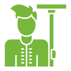 Green cleaning icon of person with mop.