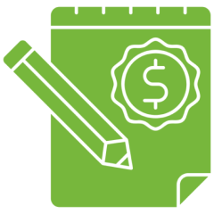 Pencil and notepad with dollar symbol.